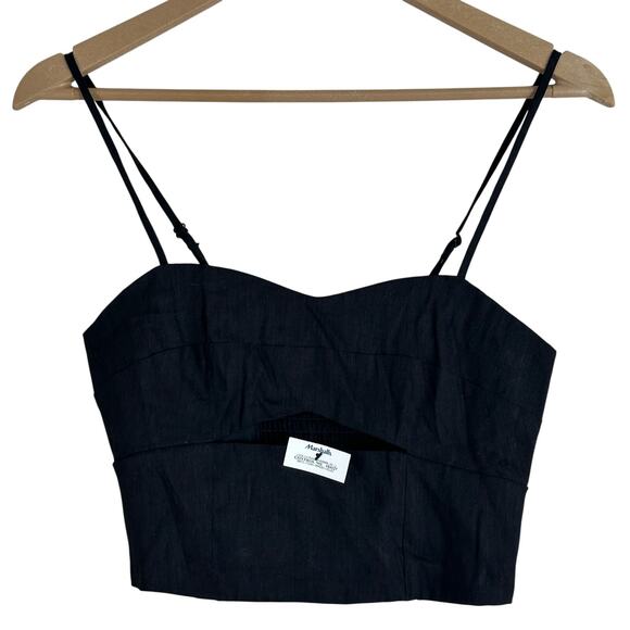 NWT Jason Wu Crop Top Womens XS Black Linen Smocked Cut Out Cropped Minimalist - Picture 1 of 5